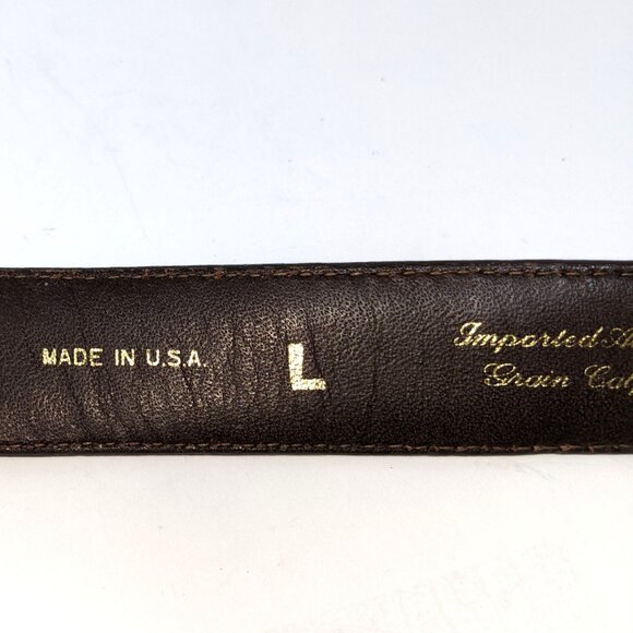Vintage 90s Hartnell Belt Brown Alligator Grain Calfskin Leather Silver Buckle - Picture 7 of 13
